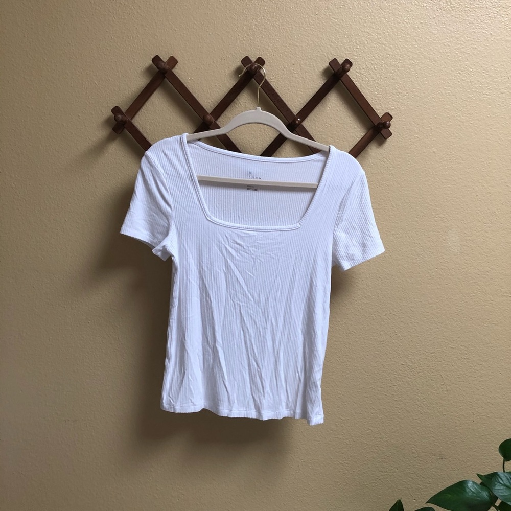 A. New. Day white open neck tee